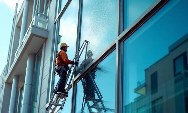 Exterior window cleaning in progress
