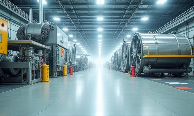 Industrial facility with large machinery being cleaned